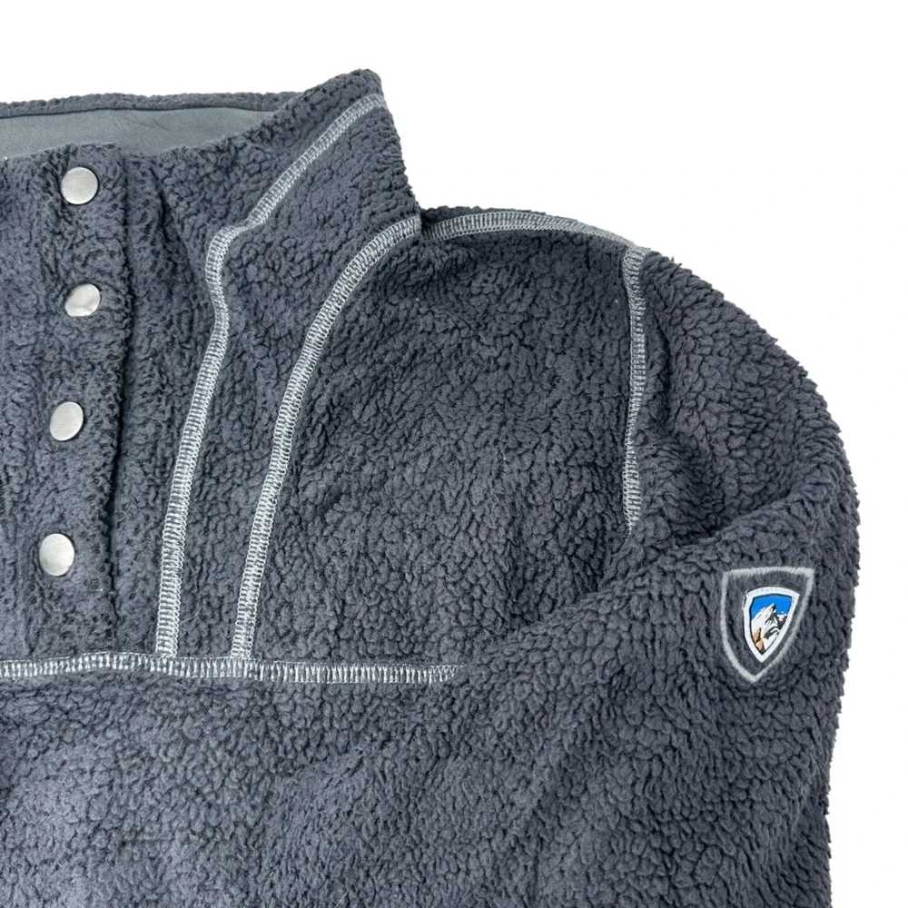 KUHL Avalon Womens Gray Sherpa‎ Fleece 1/4 Snap Sweater Hiking Outdoor Large